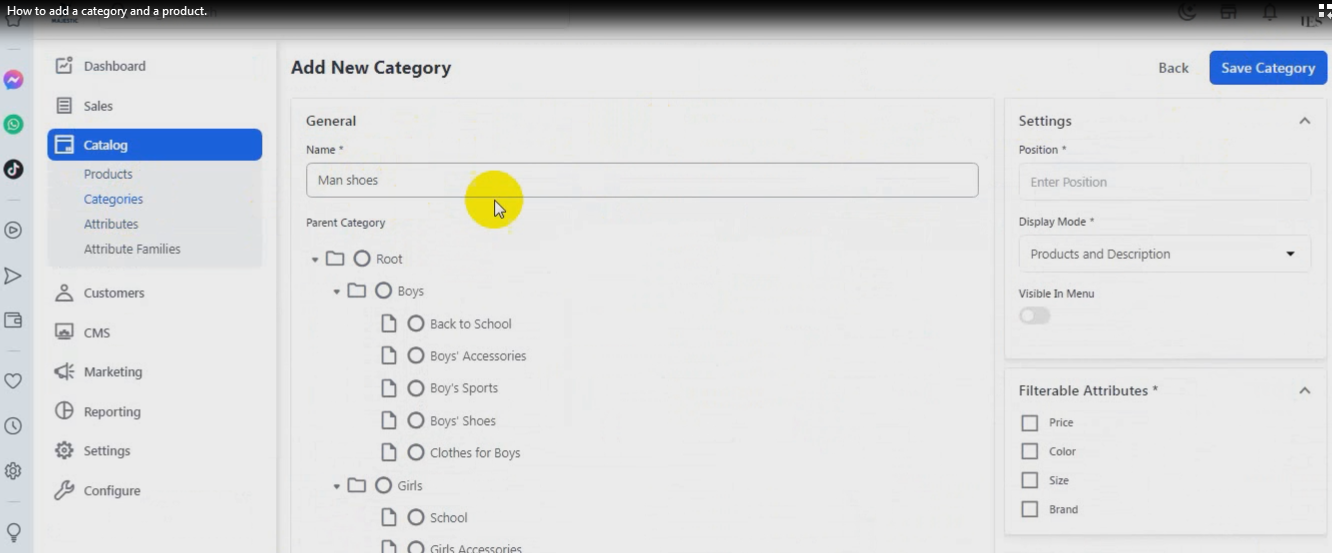 How to add a category and a product.